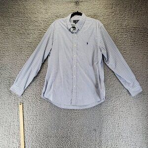 Ralph Lauren Shirt Mens Size Large Blue & White Plaid Classic Fit Long Sleeve